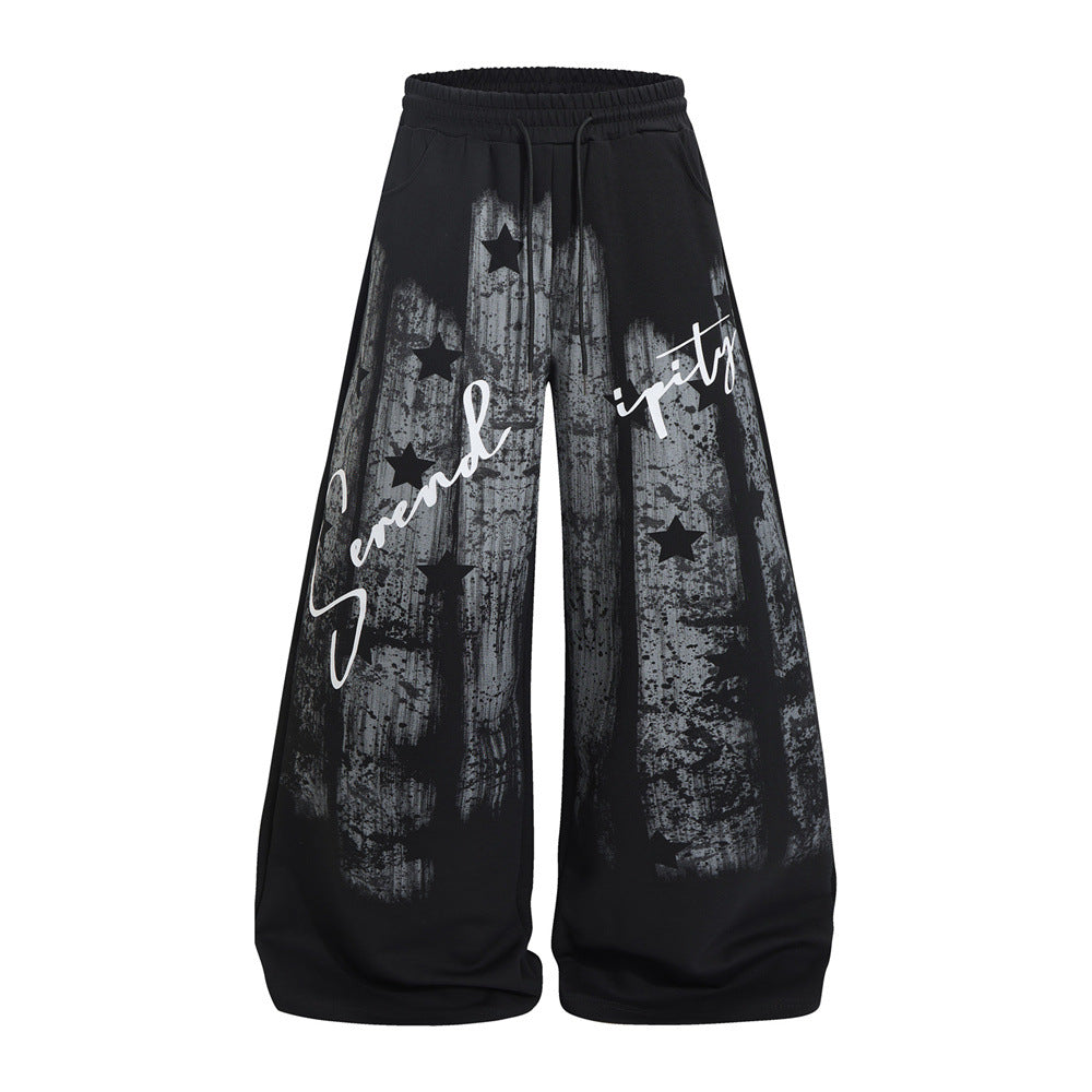 Wide-Leg Sweatpants with Grunge Star & Serendipity Script Print