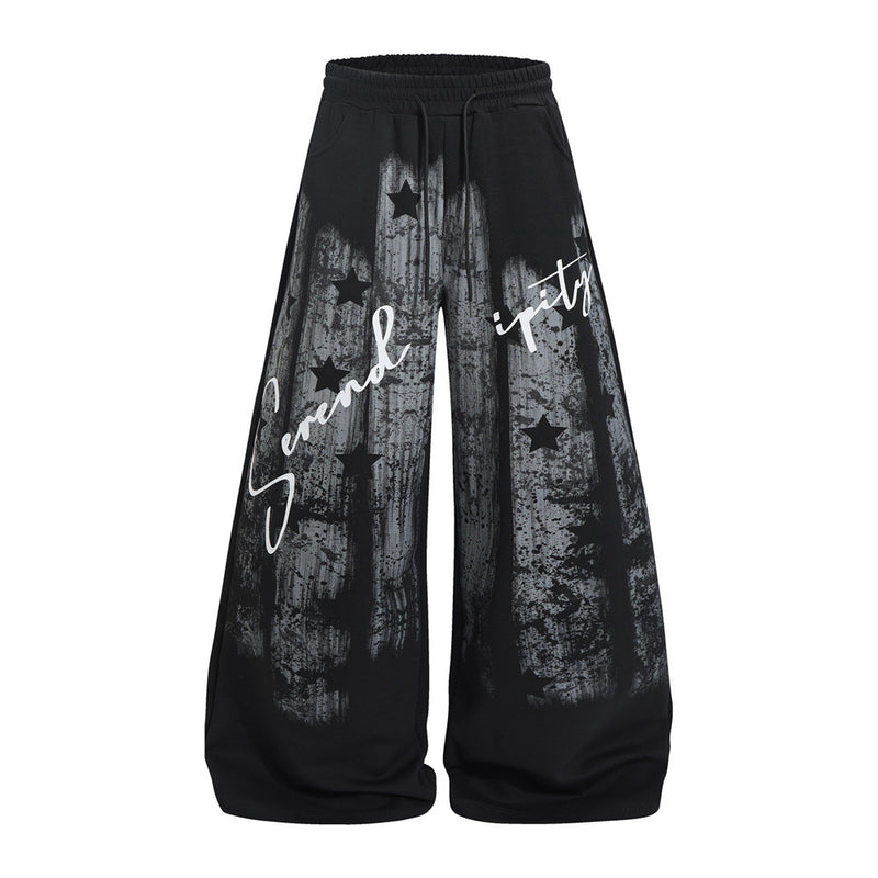 Wide-Leg Sweatpants with Grunge Star & Serendipity Script Print