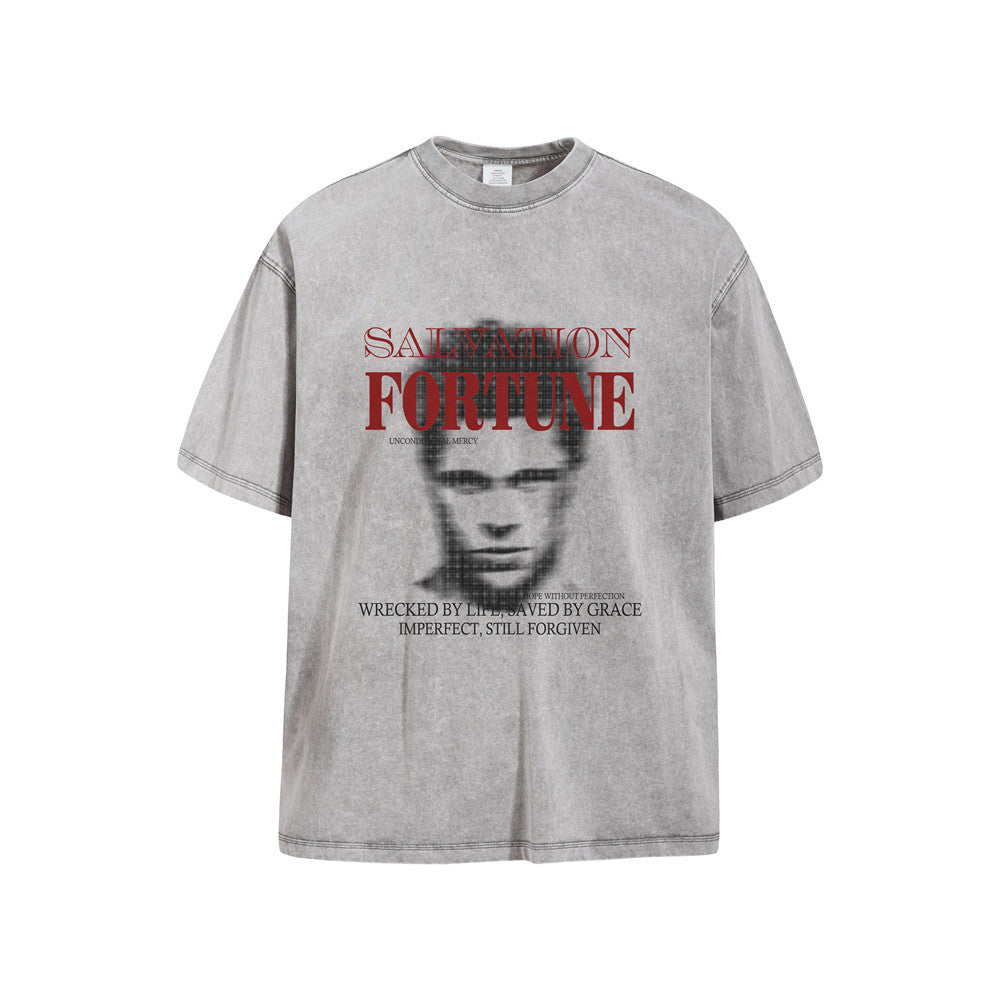 Salvation Fortune Graphic T-Shirt – Acid Wash Oversized Crew Neck Tee
