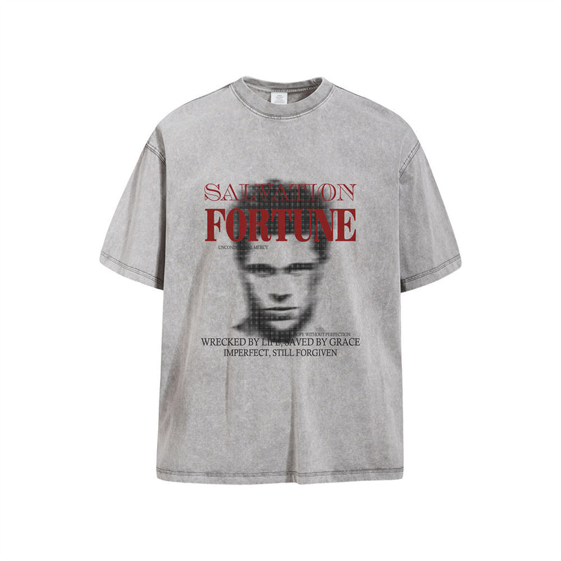 Salvation Fortune Graphic T-Shirt – Acid Wash Oversized Crew Neck Tee