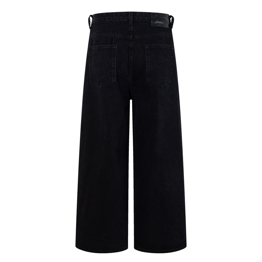 Wide-Leg Patchwork Jeans – Graffiti Print Panels & Studded Detail