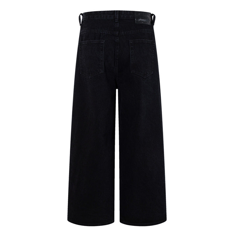Wide-Leg Patchwork Jeans – Graffiti Print Panels & Studded Detail