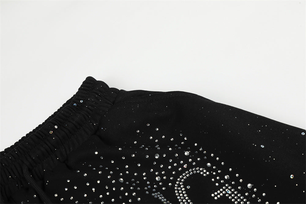 Men's Wide-Leg Sweatpants with Rhinestone Letter Print & All-Over Starry Sparkle