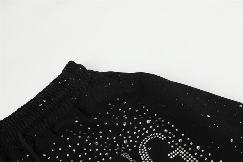Men's Wide-Leg Sweatpants with Rhinestone Letter Print & All-Over Starry Sparkle