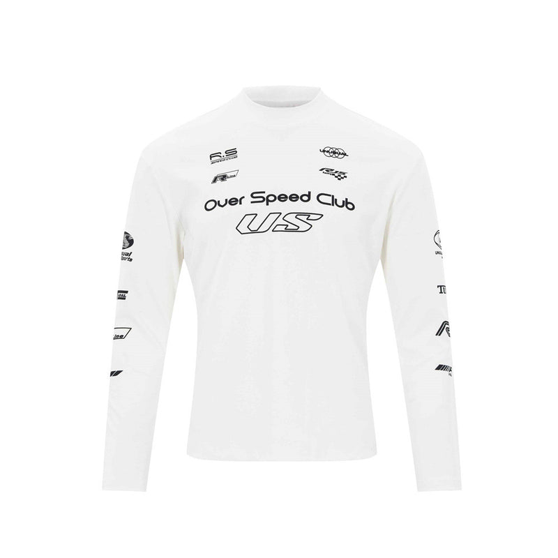 Over Speed Club Long Sleeve Graphic Tee – Mock Neck Racing Print Shirt