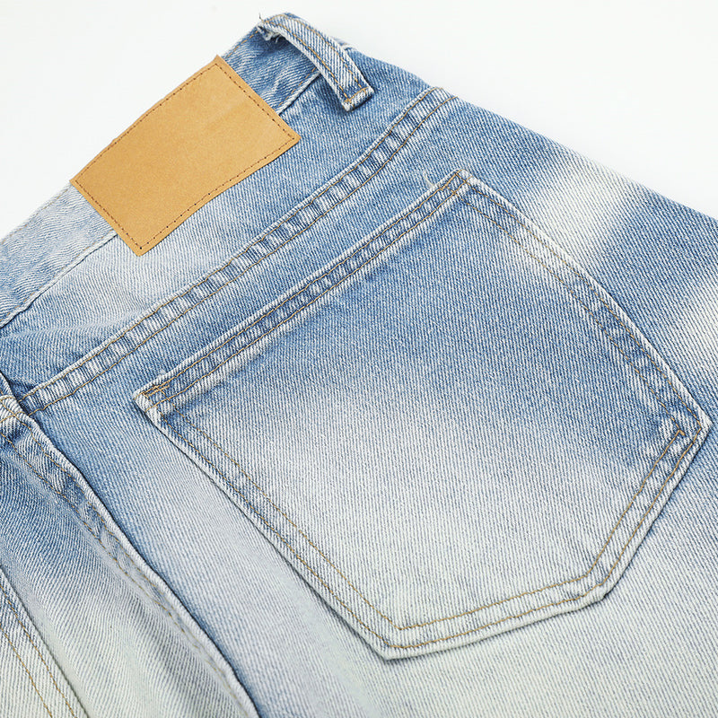 Jeans larges délavés à effet dégradé – Pantalon en denim droit ample pour homme