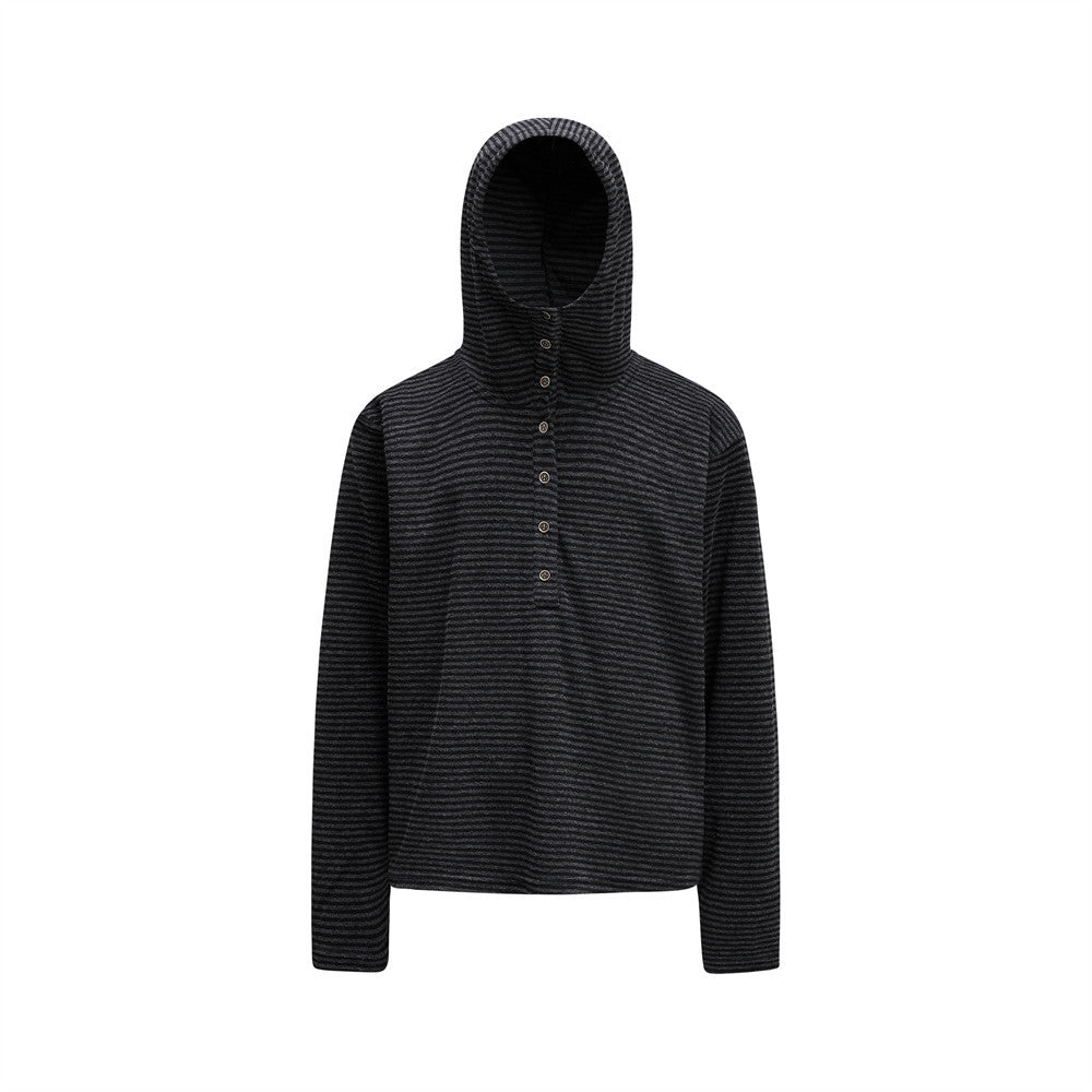 Striped Henley Hoodie – Men's Vintage-Inspired Pullover with Button Placket