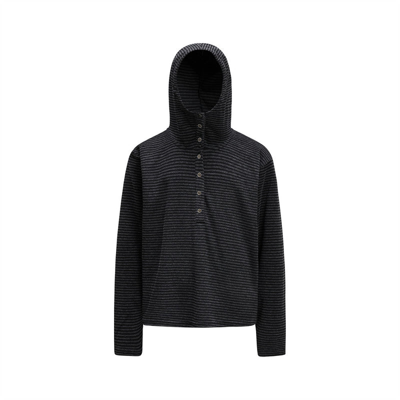 Striped Henley Hoodie – Men's Vintage-Inspired Pullover with Button Placket