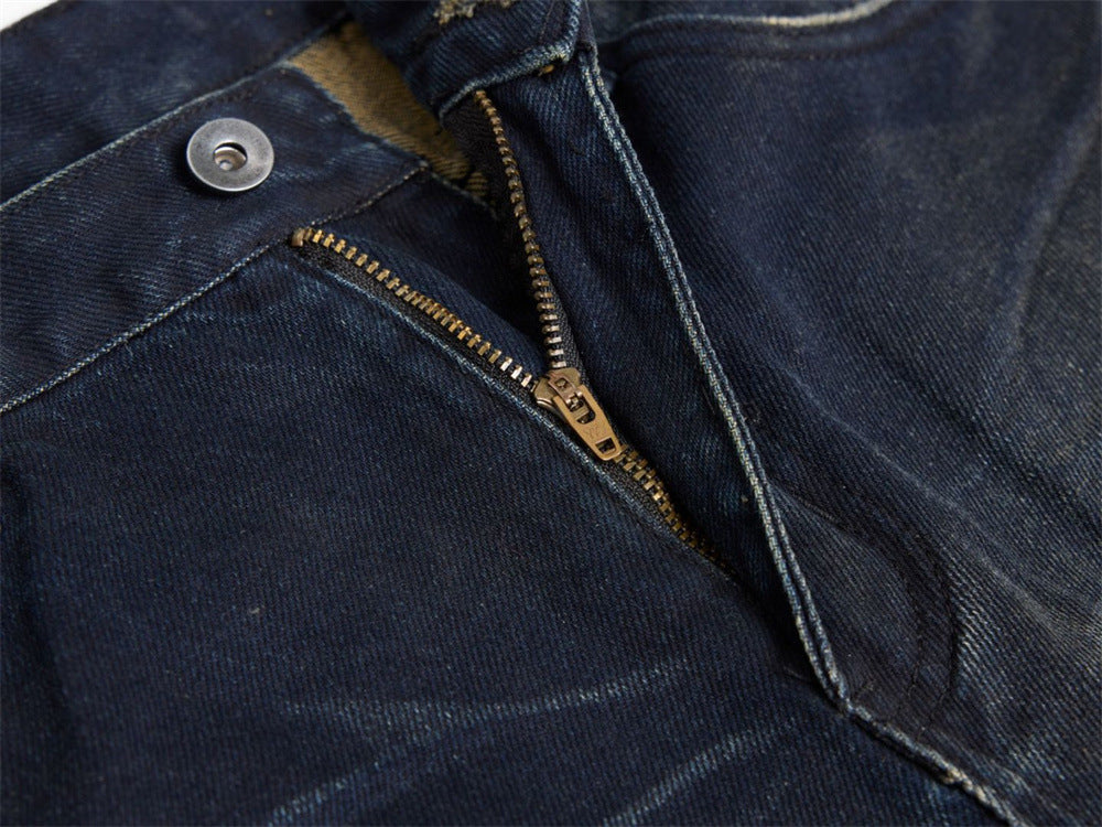 Men's Dark Wash Ripped Wide-Leg Jeans – Distressed Streetwear Denim