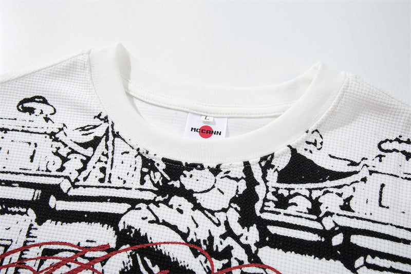 Labyrinth Double Eagle Crest Graphic Long-Sleeve Tee – White Waffle-Knit