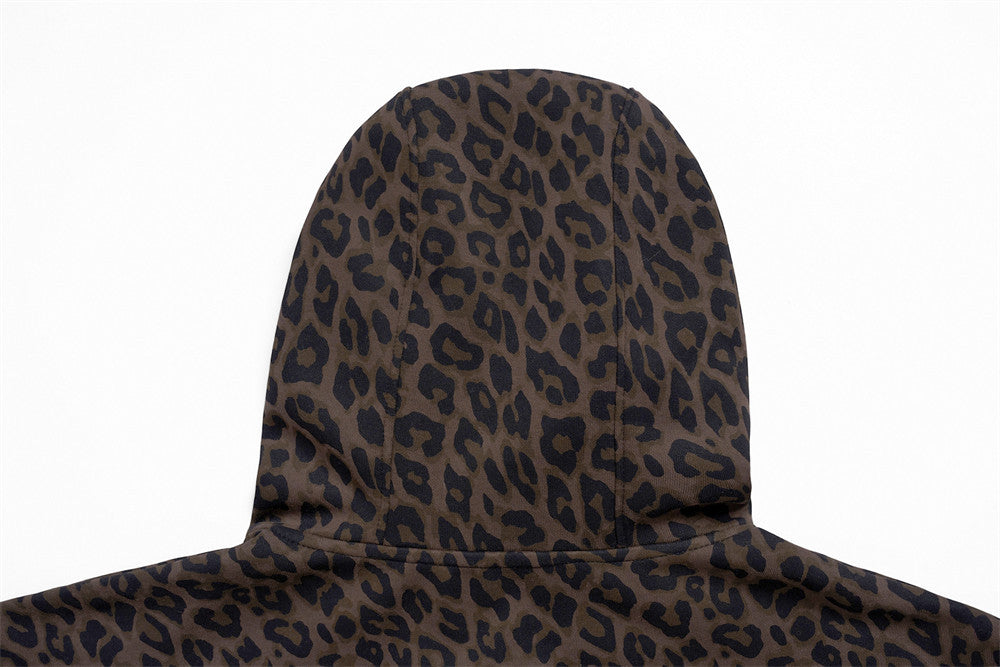 Leopard Print Zip-Up Hoodie – Men's Embroidered Oversized Jacket