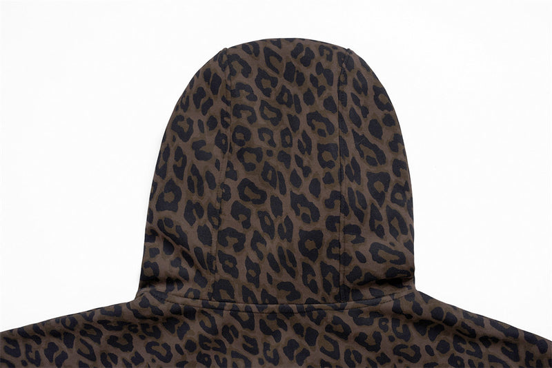 Leopard Print Zip-Up Hoodie – Men's Embroidered Oversized Jacket