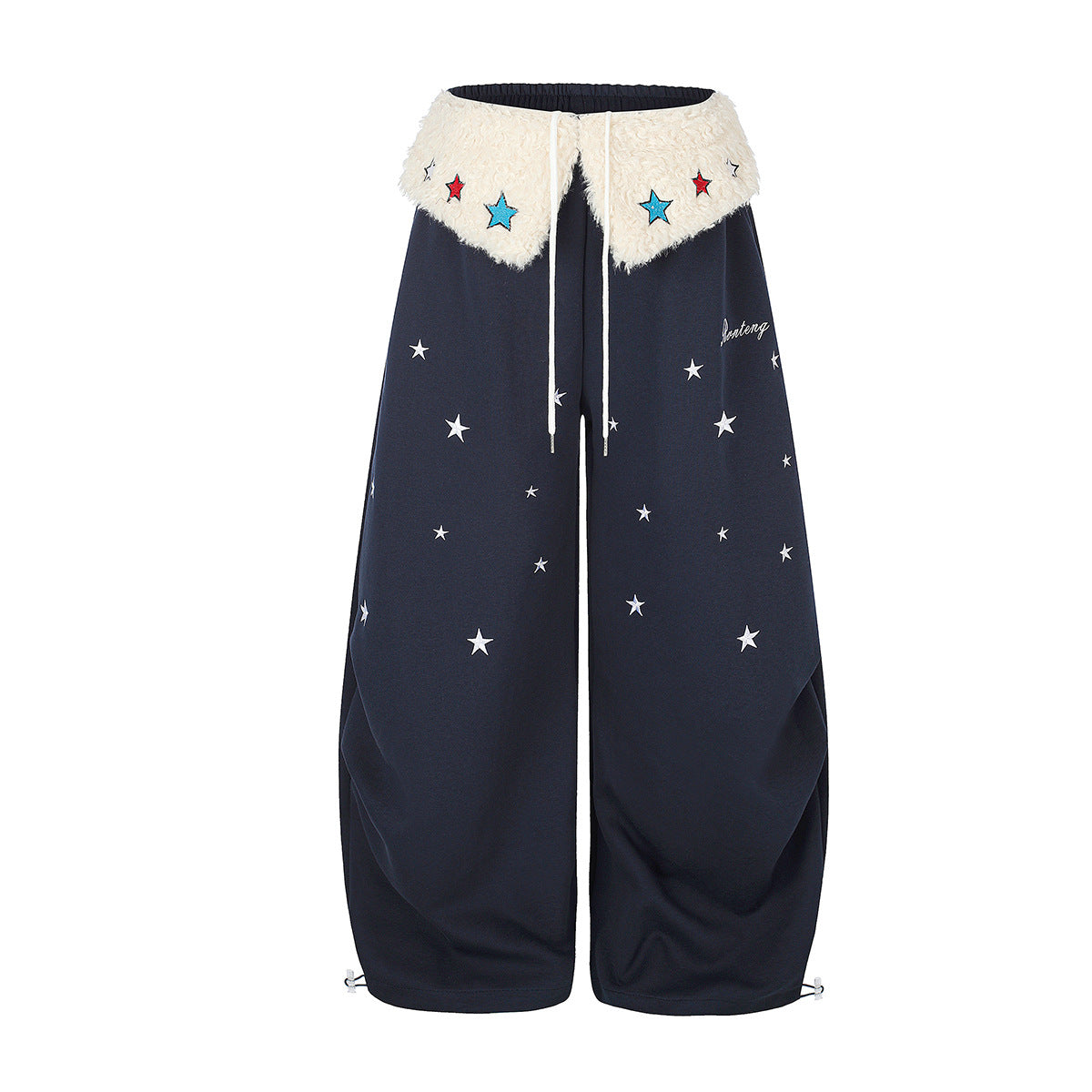 Pantalon de survêtement à jambes larges avec ceinture en sherpa et étoiles brodées