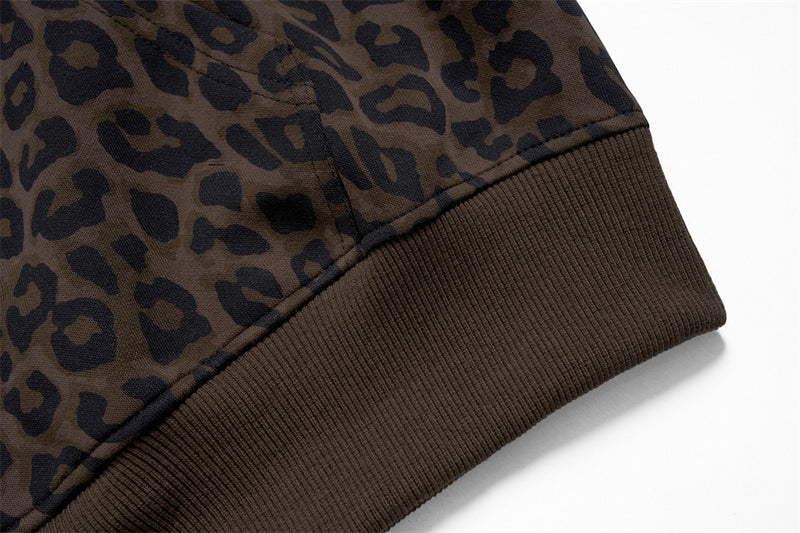 Leopard Print Zip-Up Hoodie – Men's Embroidered Oversized Jacket
