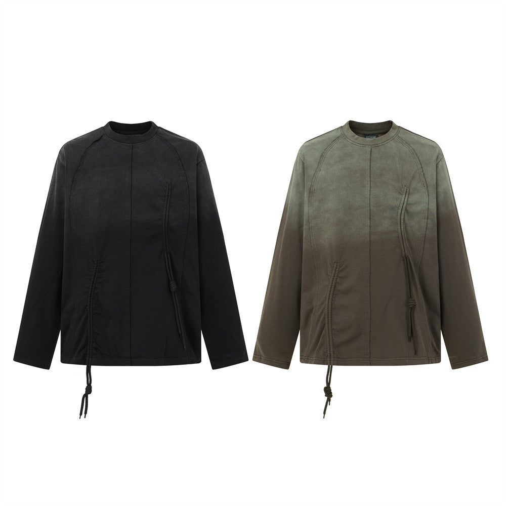 Top homme à manches longues délavé et déconstruit, à cordons de serrage – Chemise streetwear punk