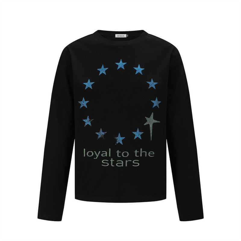 Men's Star Circle Print Long-Sleeve Crew Neck T-Shirt – Streetwear Graphic Tee