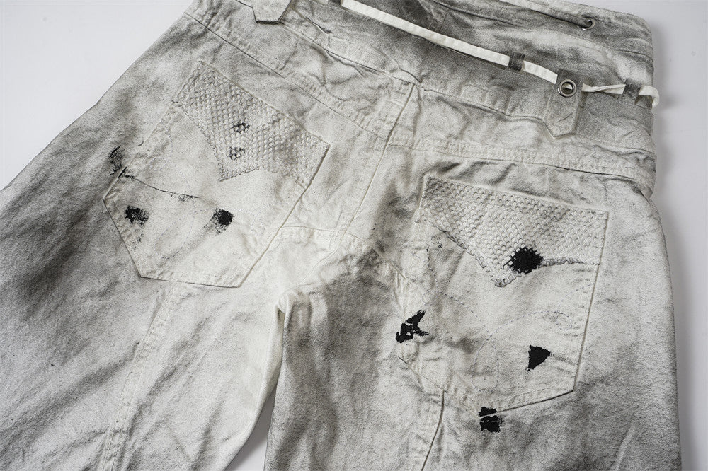 Distressed Wide-Leg Jeans | Grunge Punk Dirty-Wash Double Waistband Pants