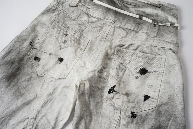 Distressed Wide-Leg Jeans | Grunge Punk Dirty-Wash Double Waistband Pants