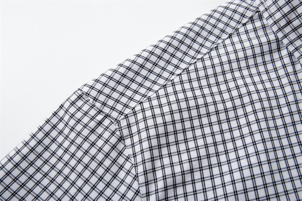 Men's Plaid Short Sleeve Shirt with Drawstring Hem | Oversized Workwear Style