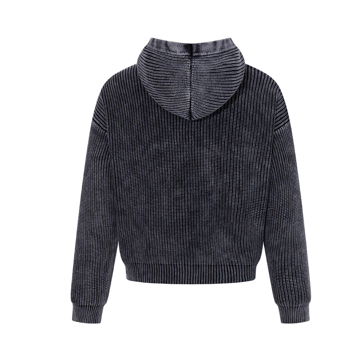 Washed Ribbed Knit Hoodie Sweater – Vintage Acid-Wash Oversized Pullover