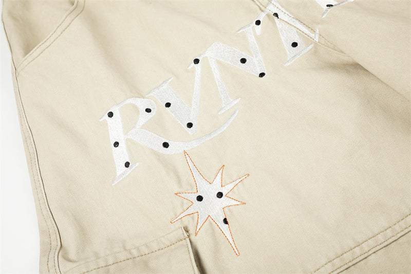 RVNTENG Letter Embroidery Cargo Shorts – Men's Wide Leg Street Style