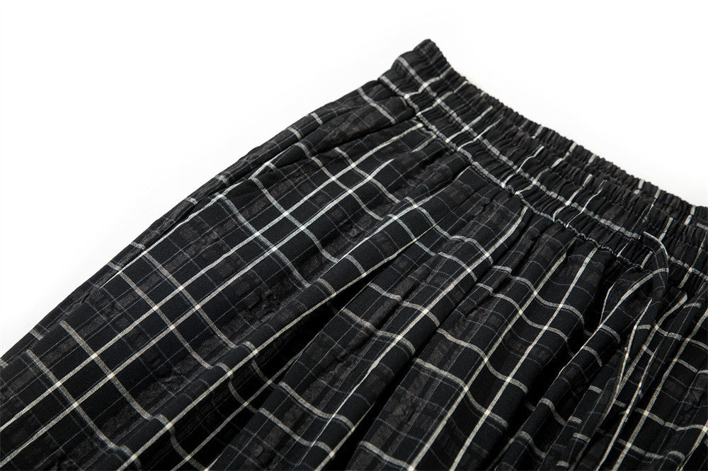 Men's Plaid Wide-Leg Pants – Relaxed Fit Drawstring Trousers