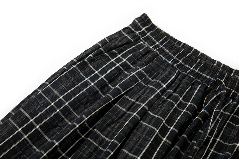 Men's Plaid Wide-Leg Pants – Relaxed Fit Drawstring Trousers