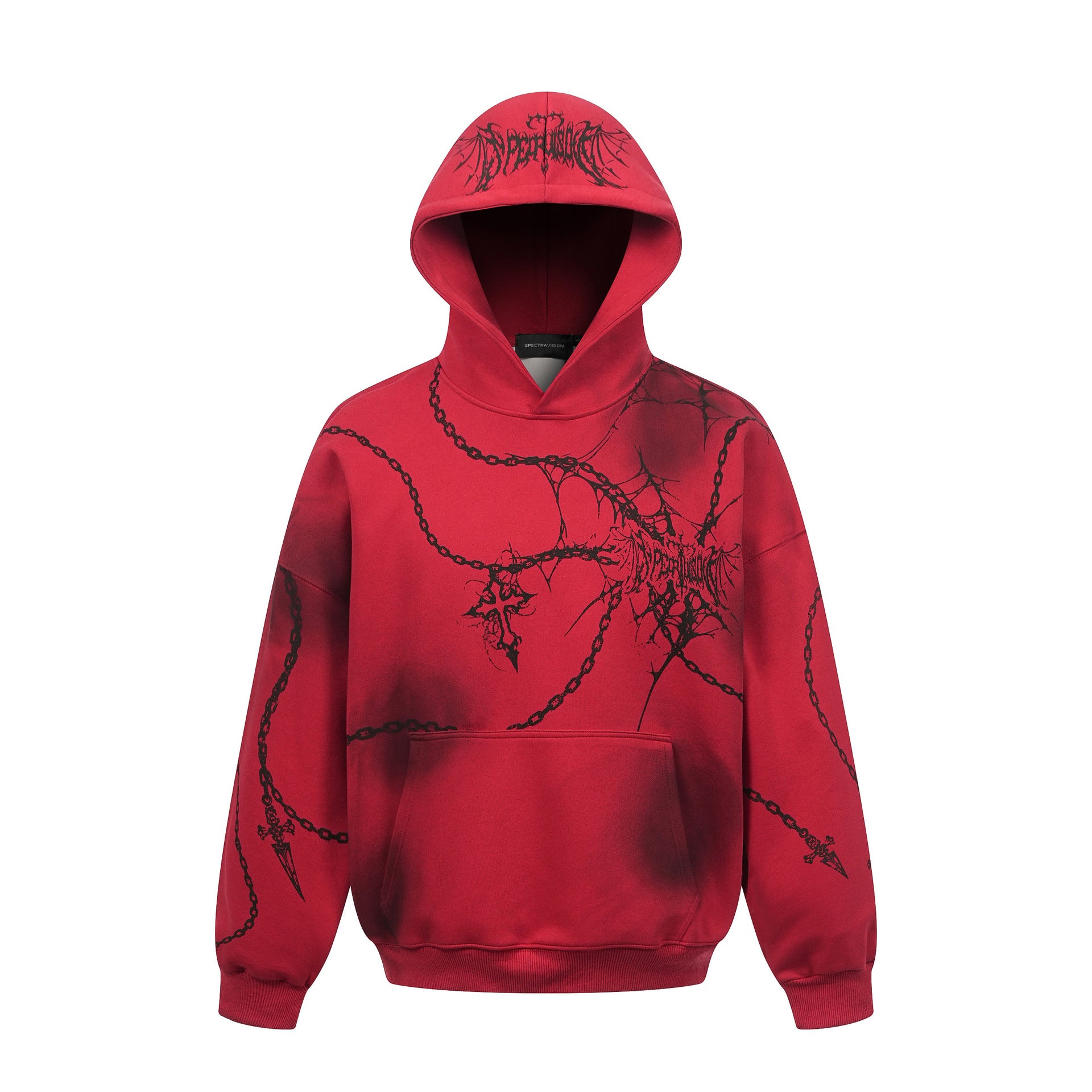 Sudadera oversize gruesa con estampado gótico de cadenas y cruces
