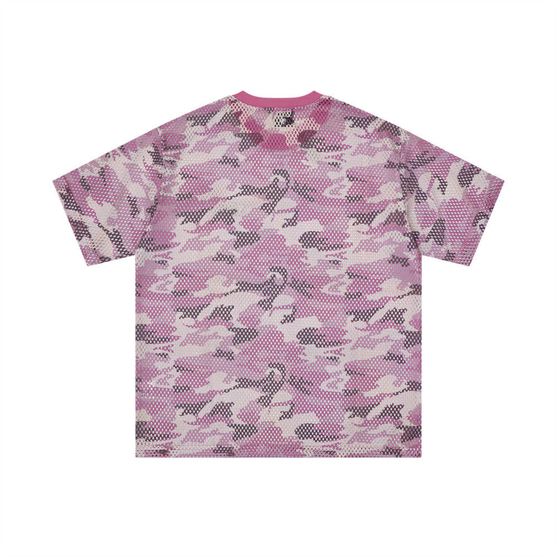 Men's Crew Neck T-Shirt Camo Print Mesh Short Sleeve Oversized Tee