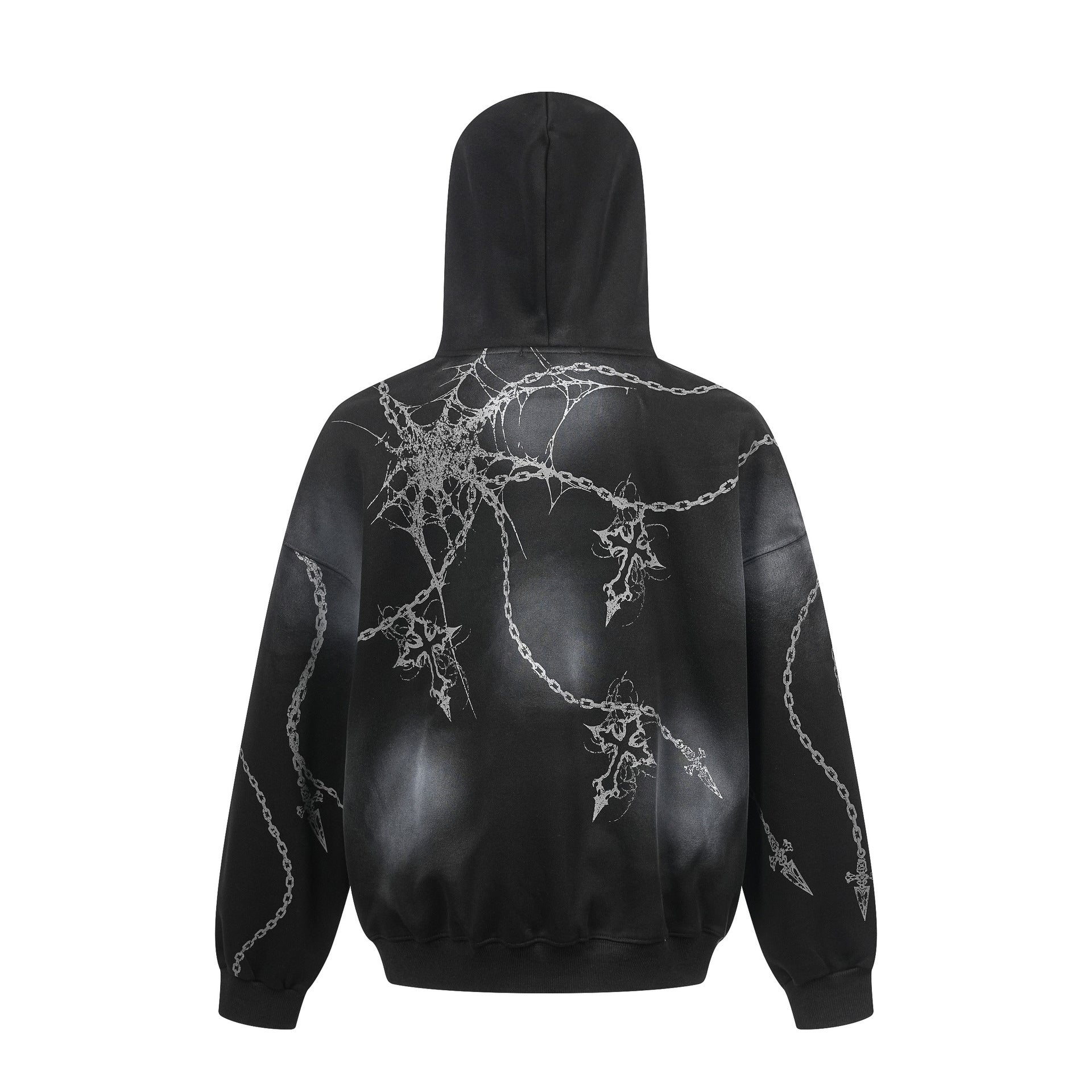Sudadera oversize gruesa con estampado gótico de cadenas y cruces