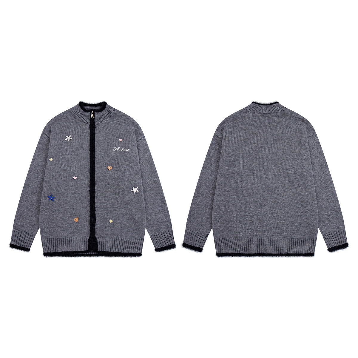 Gilet en maille zippé avec ornements cœur et étoile