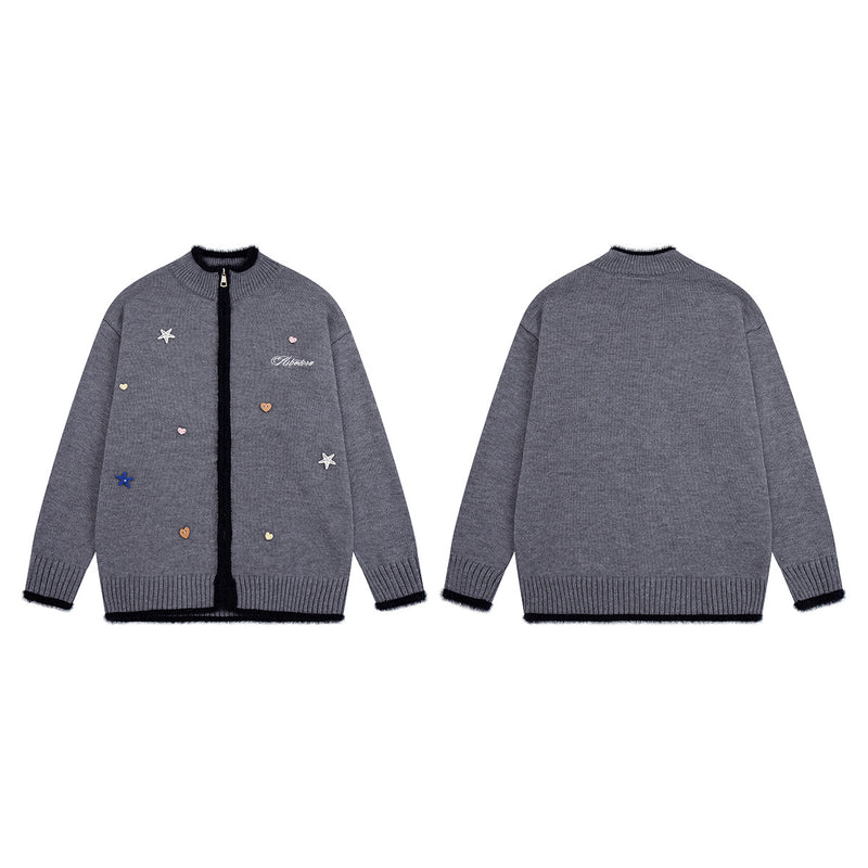 Gilet en maille zippé avec ornements cœur et étoile