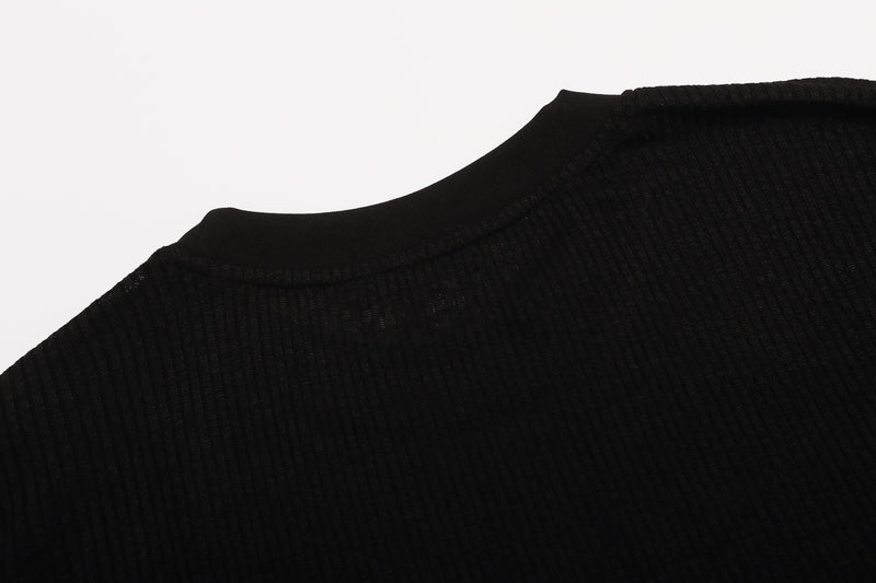 Camiseta de Manga Larga con Gráfico – Estampado de Banda Punk, Cuello Redondo y Punto Waffle