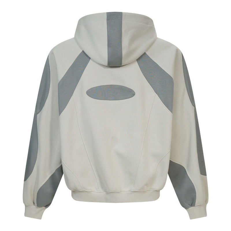 Oversize-Patchwork-Hoodie – grauer, zweifarbiger Streetwear-Pullover