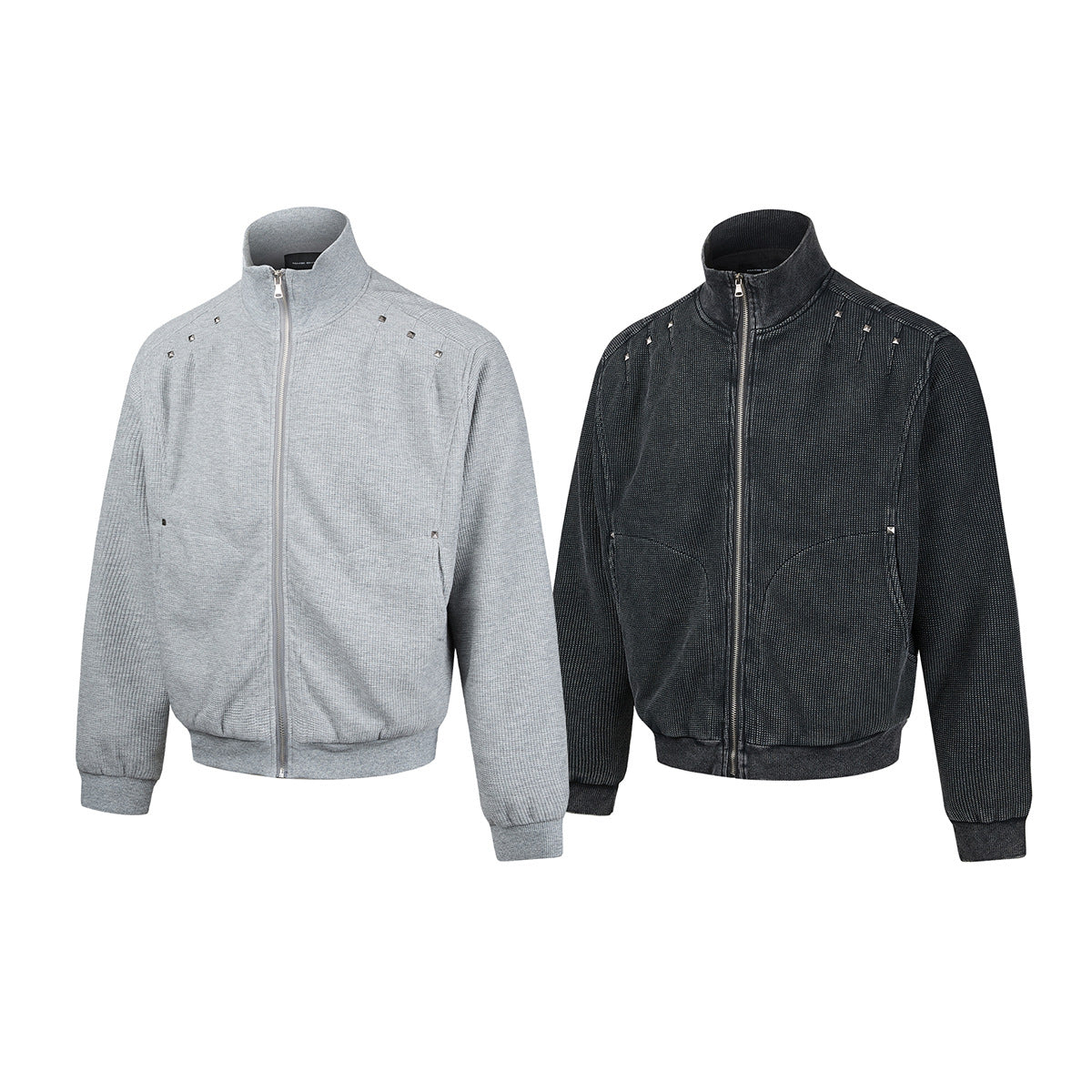 Blouson bomber en maille gaufrée délavée à l’acide avec rivets métalliques