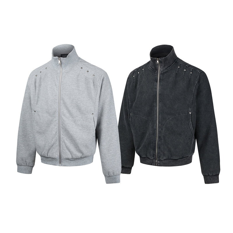 Blouson bomber en maille gaufrée délavée à l’acide avec rivets métalliques