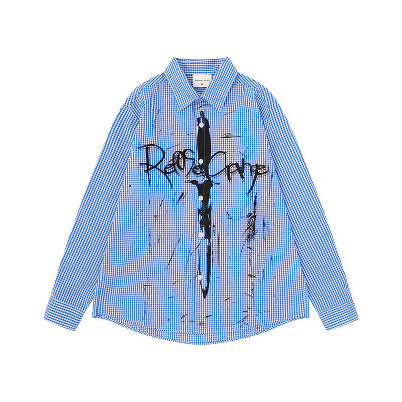 Chemise homme à manches longues en vichy avec imprimé graffiti à l’encre