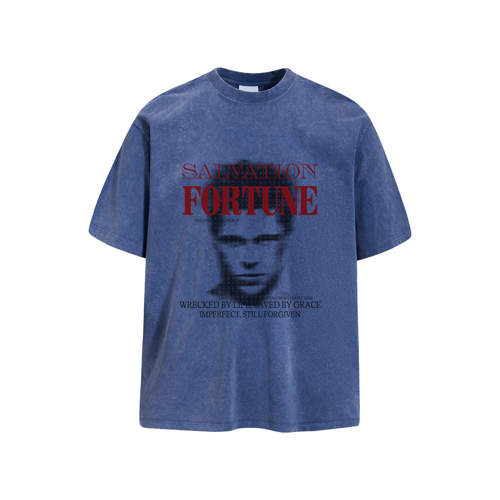 Salvation Fortune Graphic T-Shirt – Acid Wash Oversized Crew Neck Tee