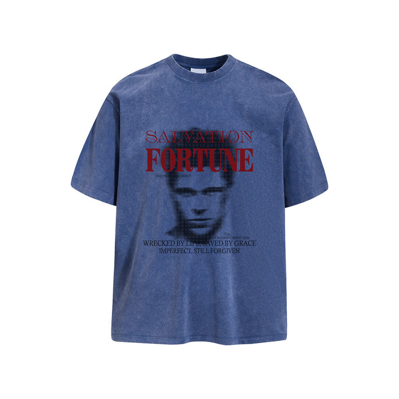 Salvation Fortune Graphic T-Shirt – Acid Wash Oversized Crew Neck Tee