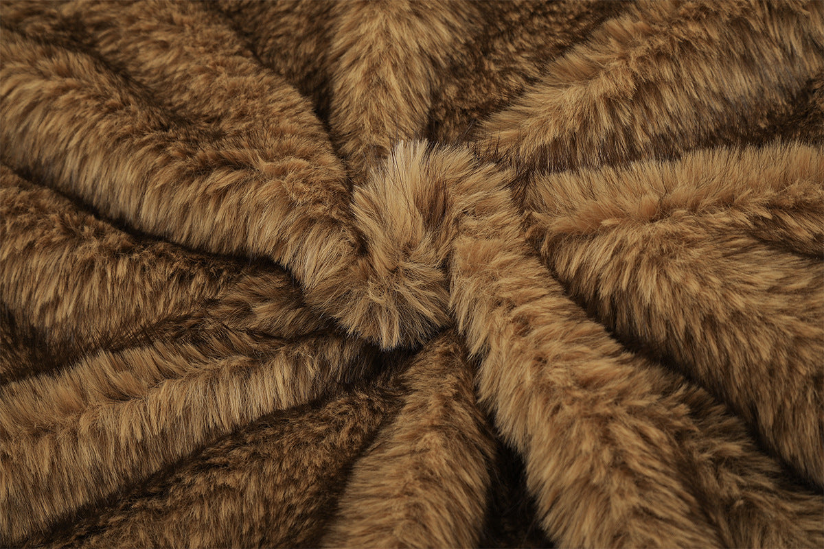 Faux Fur Hooded Bomber Jacket – Brown Oversized Winter Coat with Grommet Cuffs