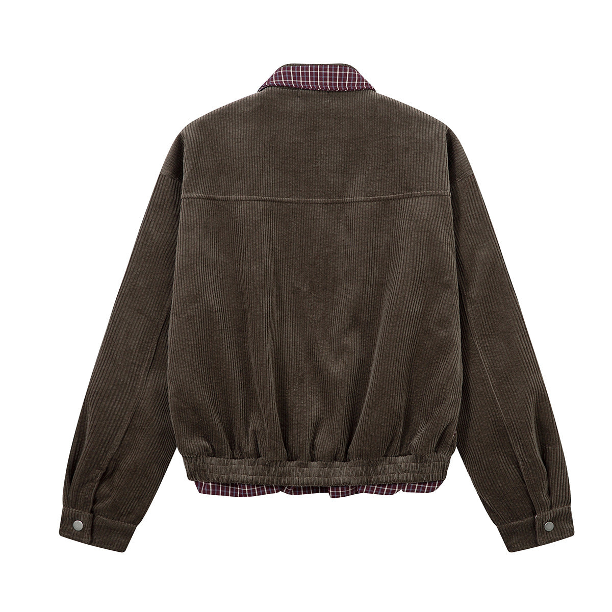 Corduroy Boxy Jacket with Plaid Contrast Lining – Retro American Style