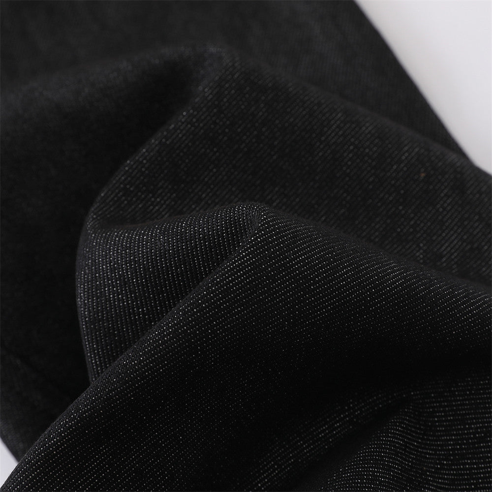Black Baggy Flare Cargo Jeans – Wide Leg Denim with Rivet & Patch Detail