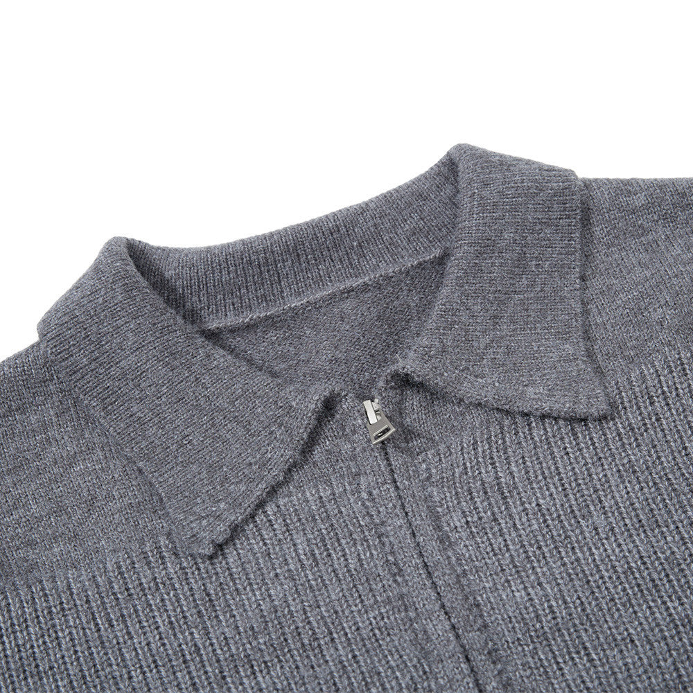 Men Zip Up Sweater Knit Polo Collar Cardigan – Relaxed Fit