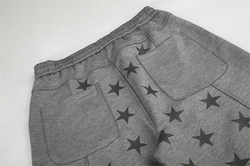 Pantalon de survêtement à jambes larges et imprimé étoiles – Polaire gris chiné à empiècement contrasté