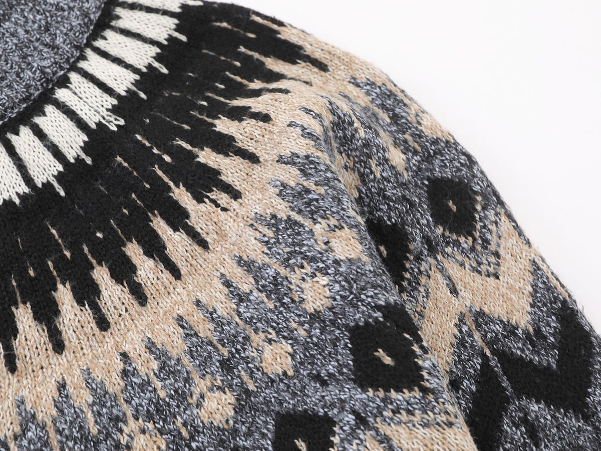 Fair Isle Jacquard Knit Zip-Up Sweater – Vintage Half-Zip Pullover