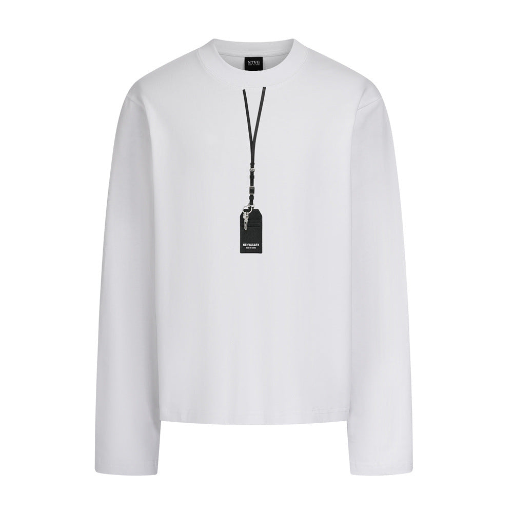 Men's Long Sleeve Crewneck T-Shirt with Pendant Tag Detail – Relaxed Fit