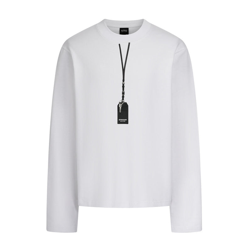 Men's Long Sleeve Crewneck T-Shirt with Pendant Tag Detail – Relaxed Fit