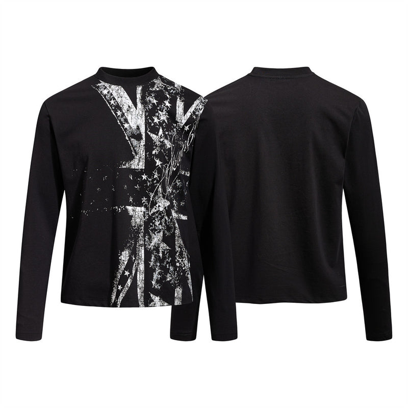 Men's Black Long Sleeve Graphic Tee – Distressed Union Jack Print