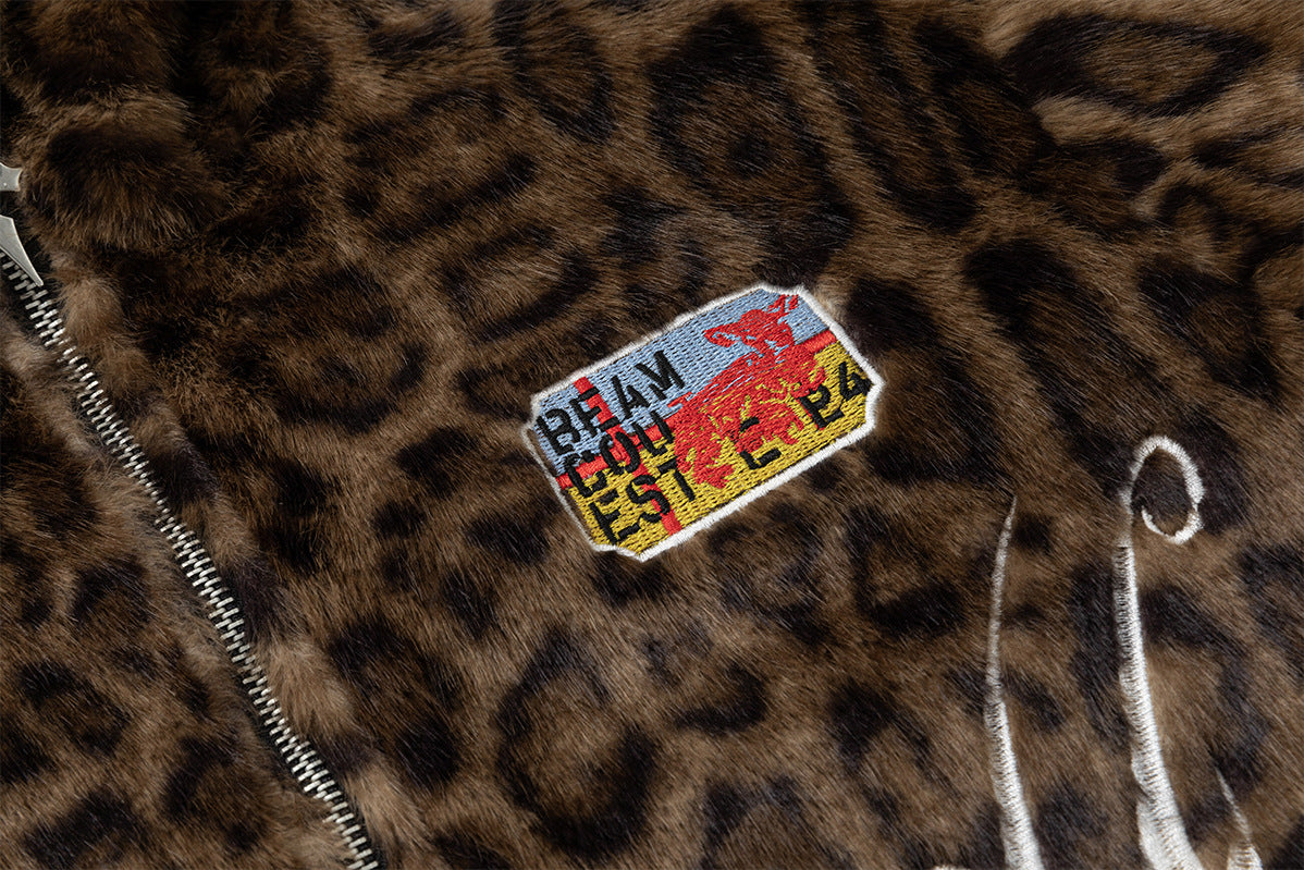 Reversible Leopard Print Faux Fur Hooded Jacket – Padded Streetwear Coat