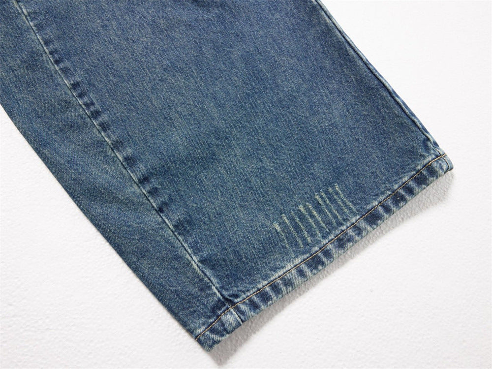 Baggy Wide-Leg Cargo Jeans – Men's Multi-Pocket Distressed Denim